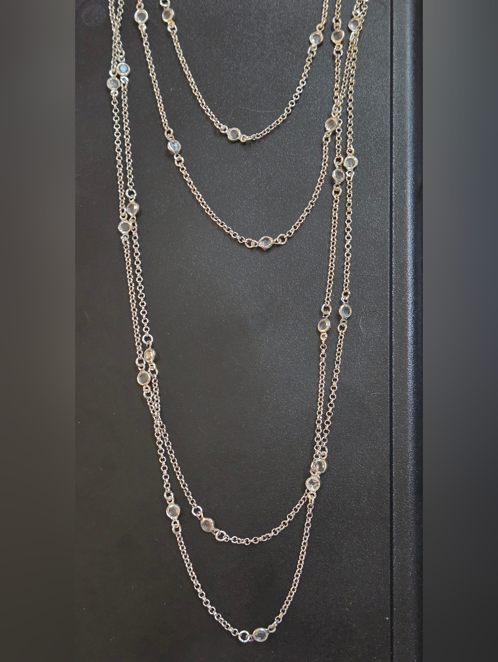 Layered Silver Necklace with Crystal Accents